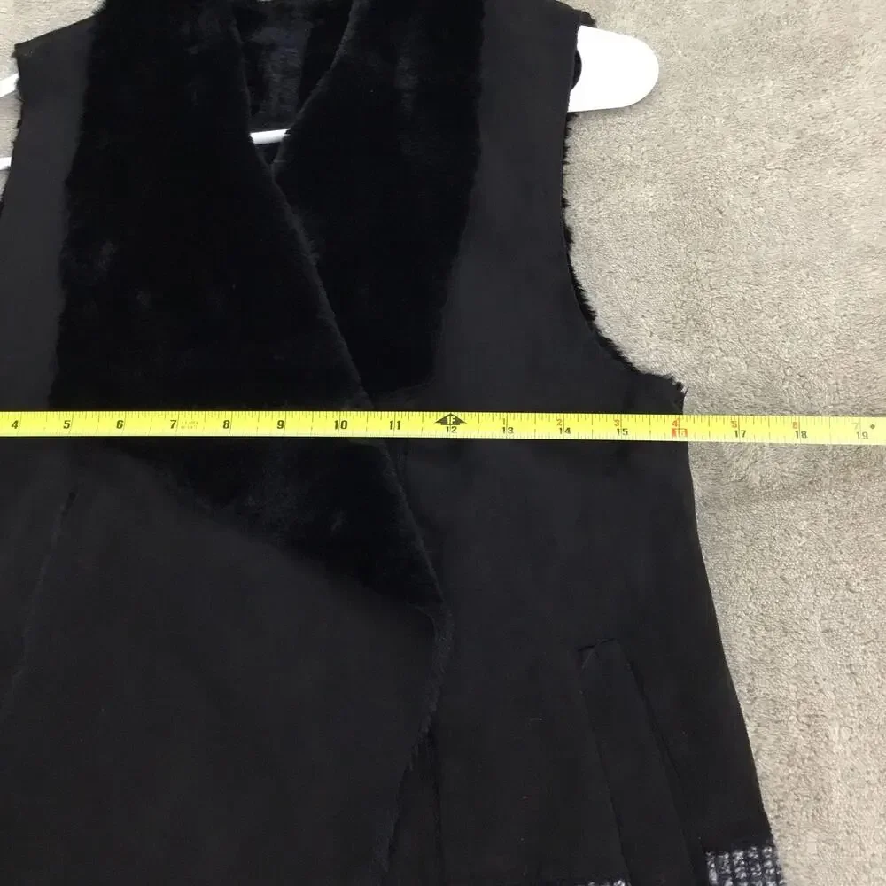 MYSTREE Black Faux Fur Vest Stylish Mid-Length Sz S